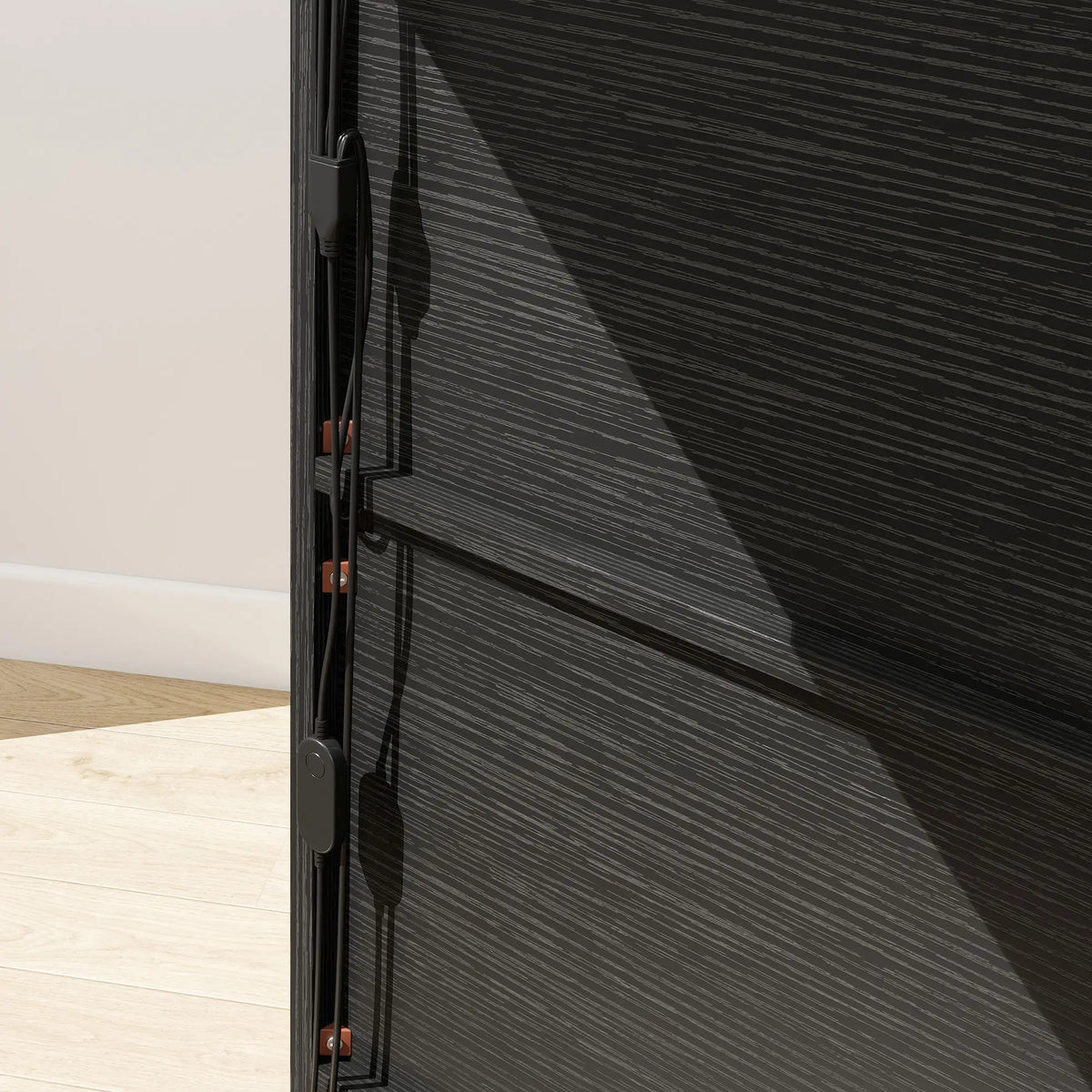 5-Tier Bookshelf With LED Lights, Cable Holes, Black Wood Grain