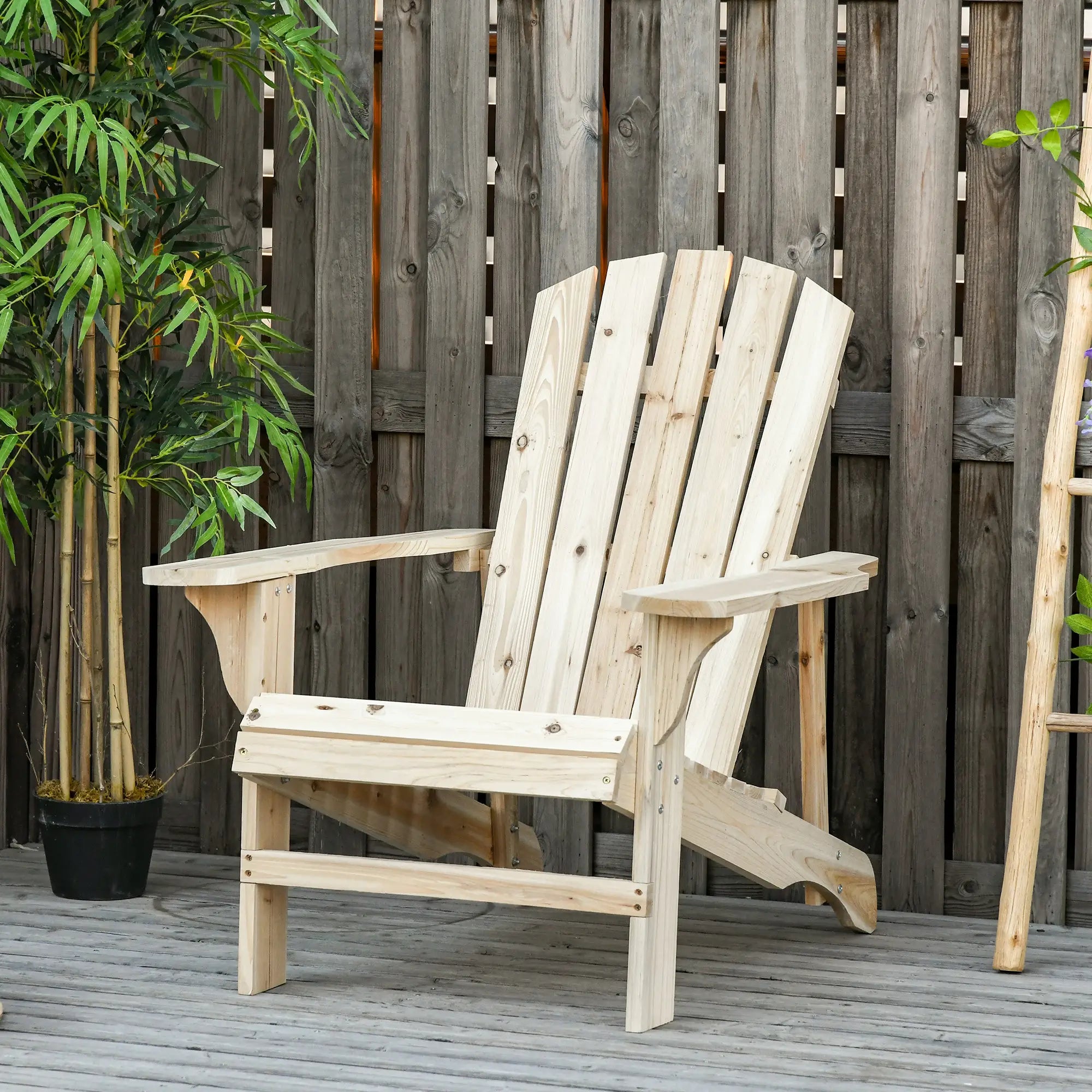Wood Adirondack Chair, Outdoor Patio Muskoka Chair, Slatted Design, Natural Patio Chairs at Gallery Canada