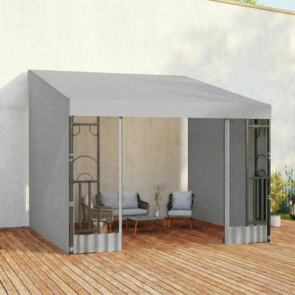10' x 10' Light Grey Wall Pergola, Outdoor Gazebo with Curtains, Netting, Light Grey Pergolas at Gallery Canada