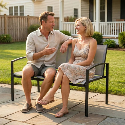 Metal Garden Bench, 44 in, Breathable Mesh Fabric, 484 lb Capacity, Grey Outdoor Benches at Gallery Canada
