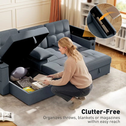 Convertible Sectional Sofa Bed, Pull Out Sleeper, Chaise Storage, Dark Grey Sofas & Reclining Chairs at Gallery Canada
