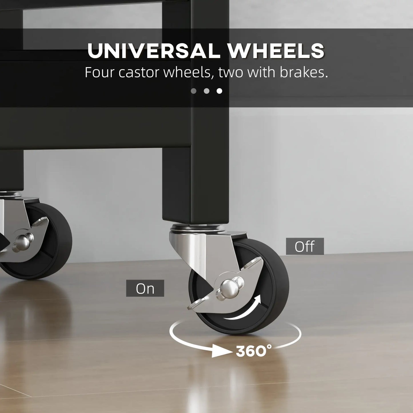 Kitchen Cart on Wheels, Wood Top, 3 Drawers, Shelves, Black Kitchen Islands & Kitchen Carts at Gallery Canada