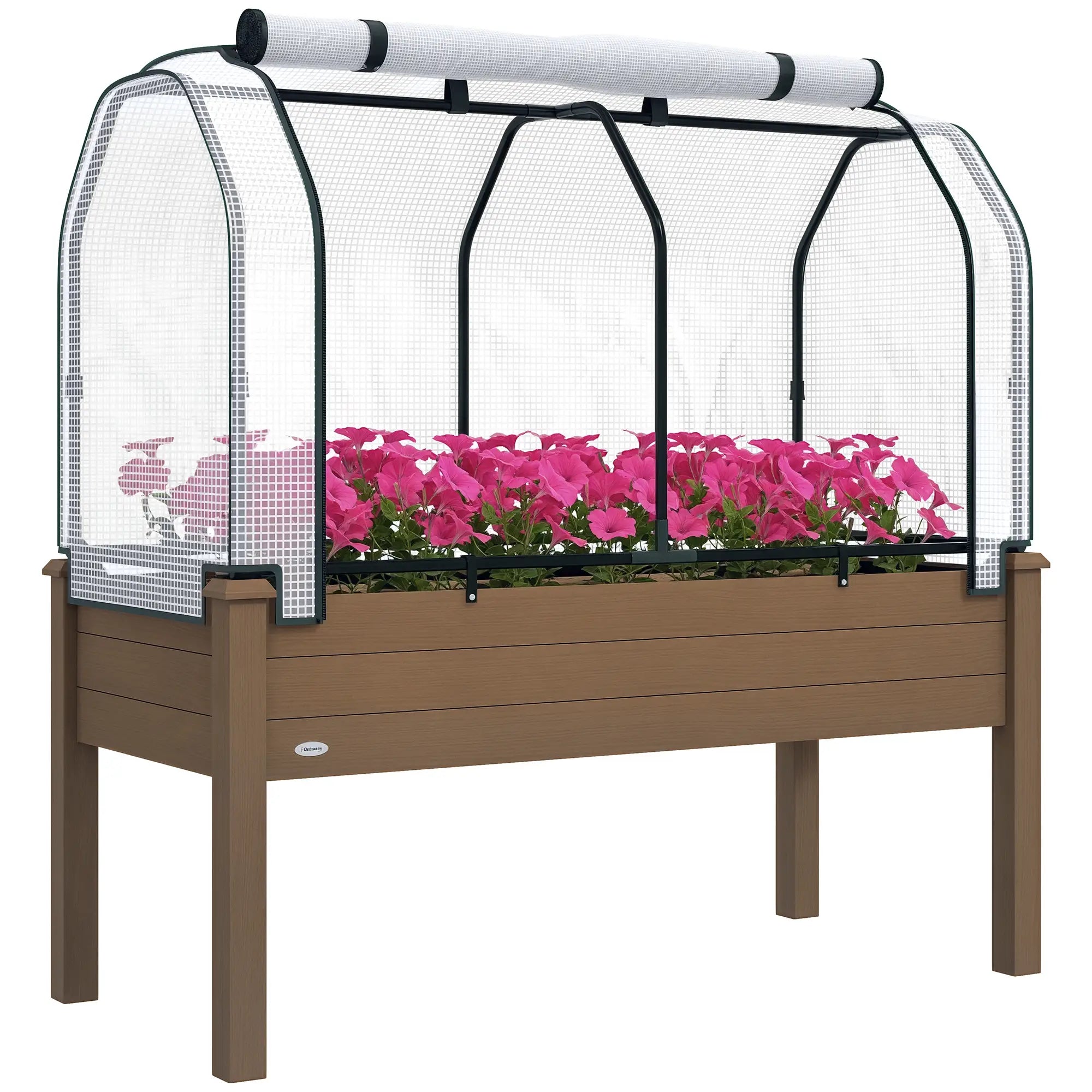 Raised Garden Bed With Greenhouse Cover, Elevated Wood Planter Box, Brown Elevated Garden Beds at Gallery Canada