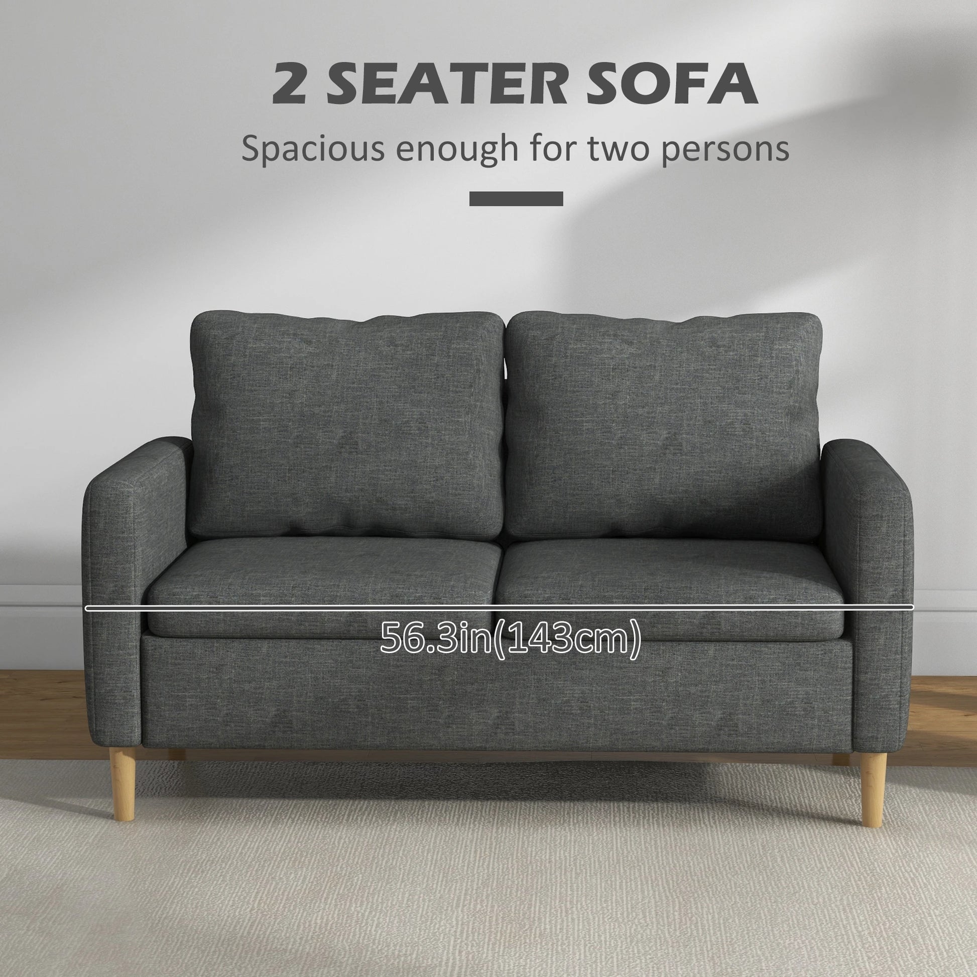 56" 2 Seat Sofa, Modern Love Seat, Upholstered Couch, Grey 2-Seater Sofas at Gallery Canada
