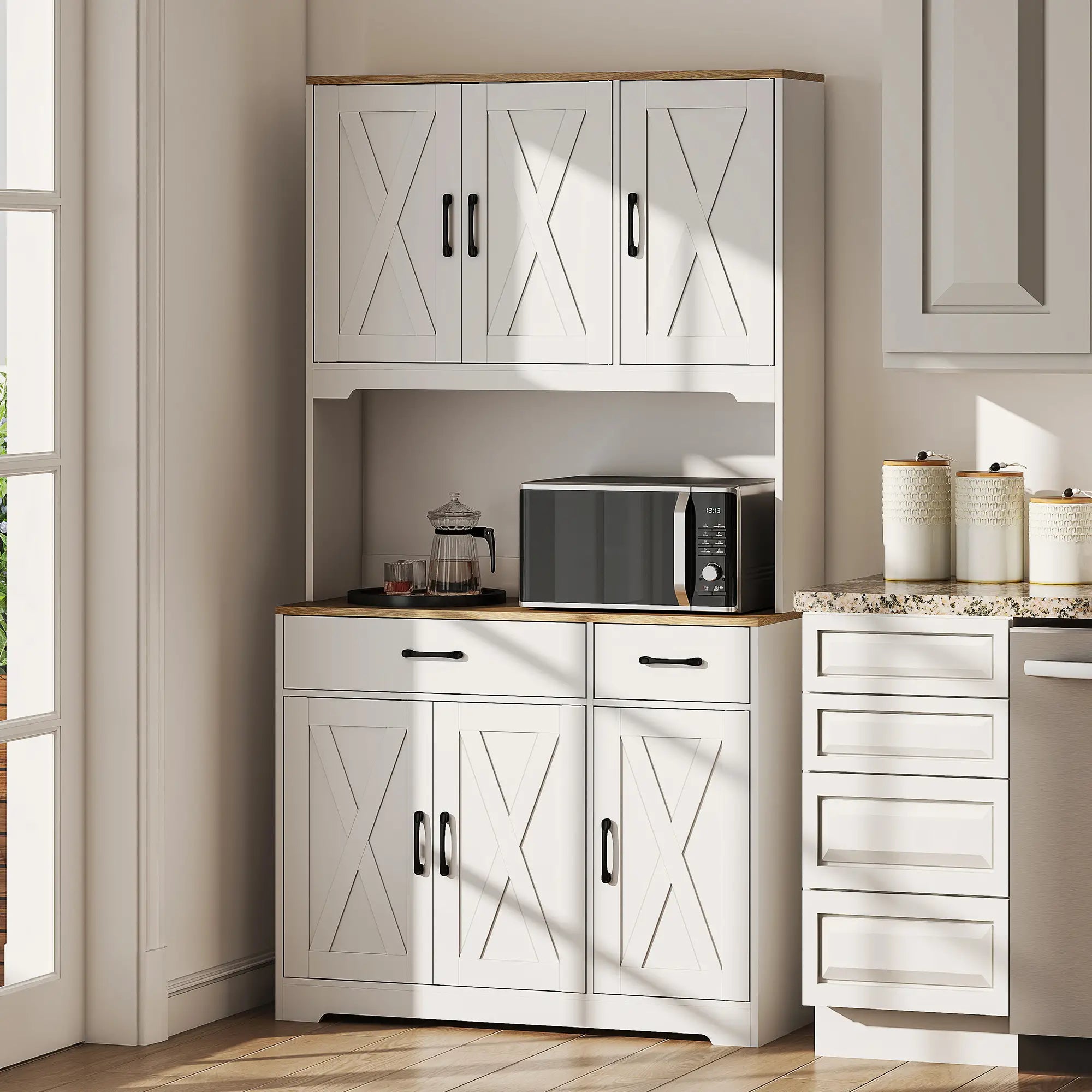 Tall Kitchen Pantry, 6 Doors, 2 Drawers, Adjustable Shelves, White Kitchen Pantry Cabinets at Gallery Canada