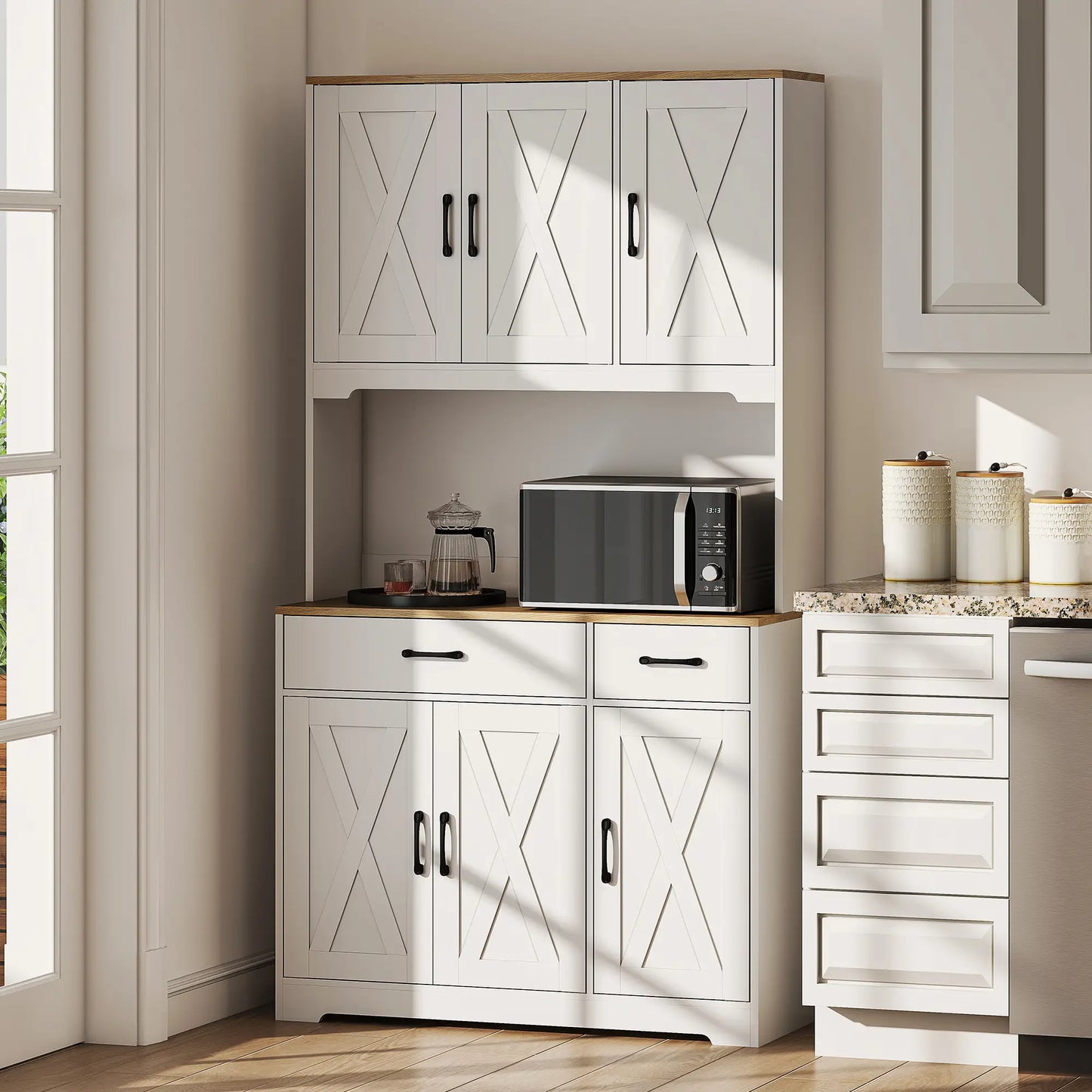 Tall Kitchen Pantry, 6 Doors, 2 Drawers, Adjustable Shelves, White Kitchen Pantry Cabinets at Gallery Canada