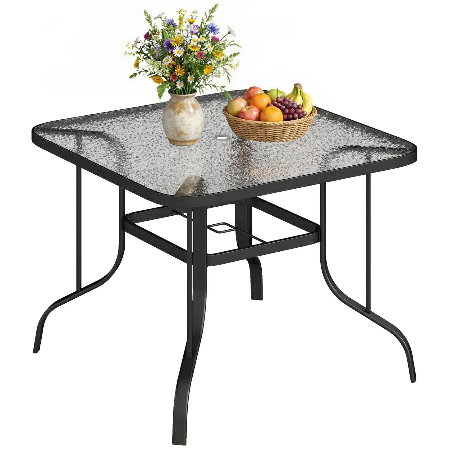 Tempered Glass Square Patio Table, 2.1" Umbrella Hole, 38" x 38" x 28" Patio Dinning Tables at Gallery Canada