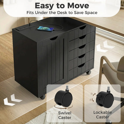 Mobile Lateral Filing Cabinet with 5 Drawers, Printer Stand, Black Office Cabinets & Cupboards at Gallery Canada