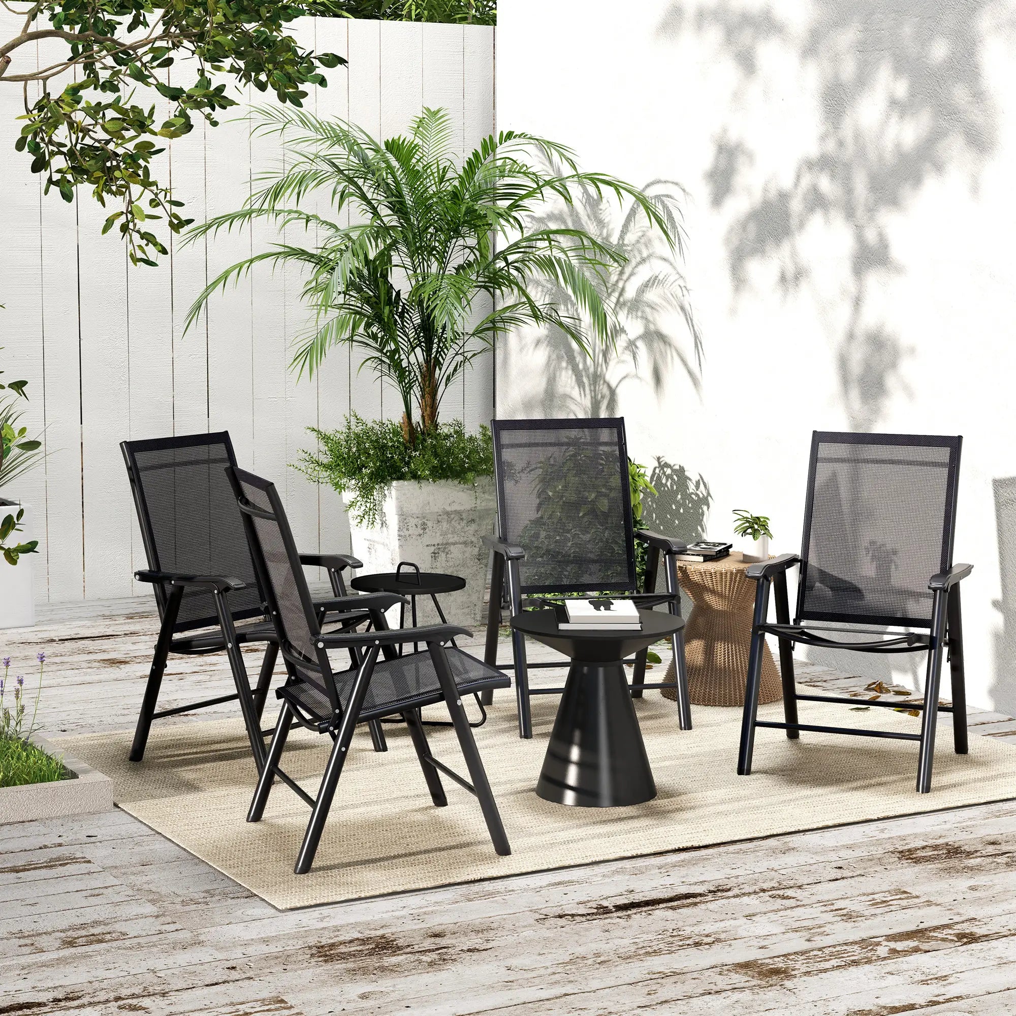 4-Piece Folding Chair Set, Outdoor Furniture with Armrests, Black Patio Chairs at Gallery Canada