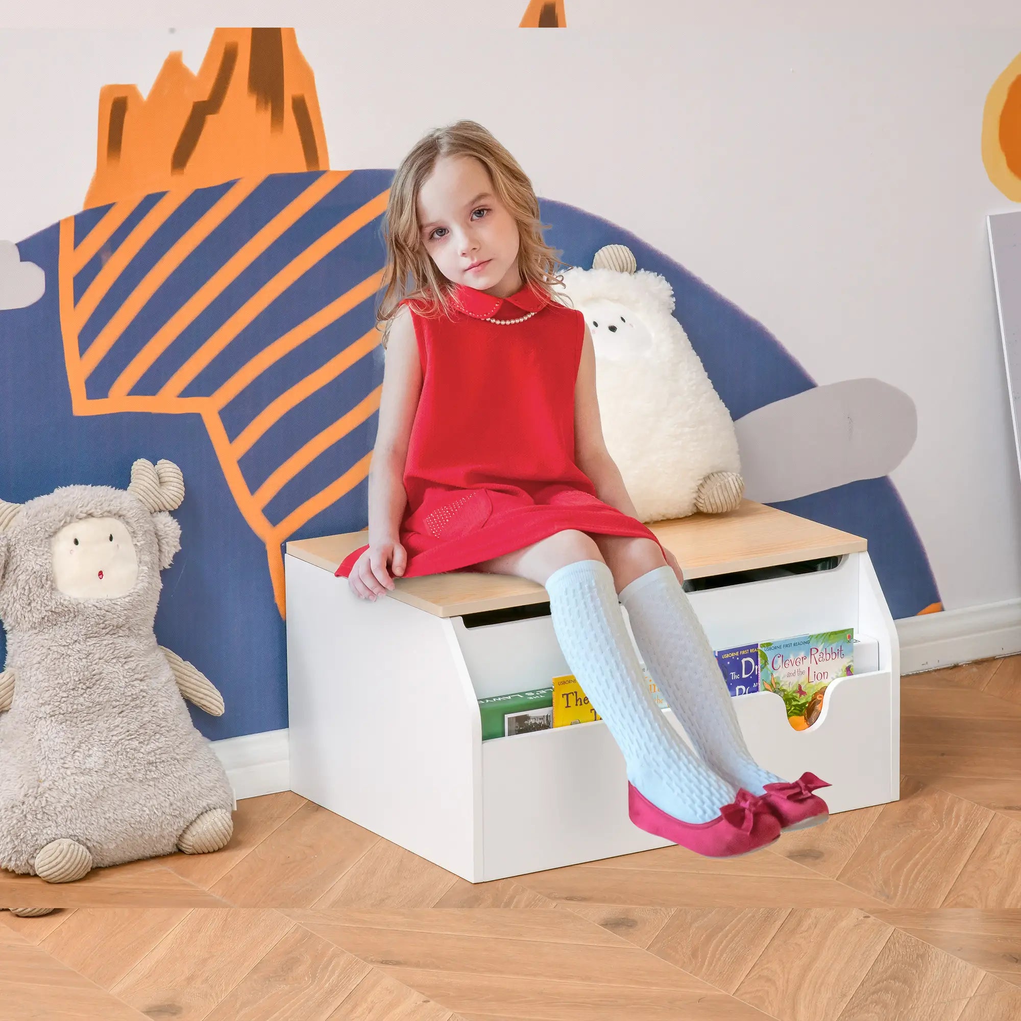 Wooden Kids Toy Box with Lid, Storage Organizer, Safety Hinge, White Baby & Kids Storage at Gallery Canada