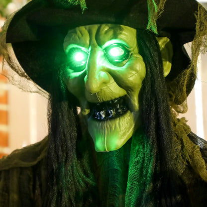 Animatronics Hanging Witch, Voice Activated, Flashing Eyes, Green Halloween Decorations at Gallery Canada