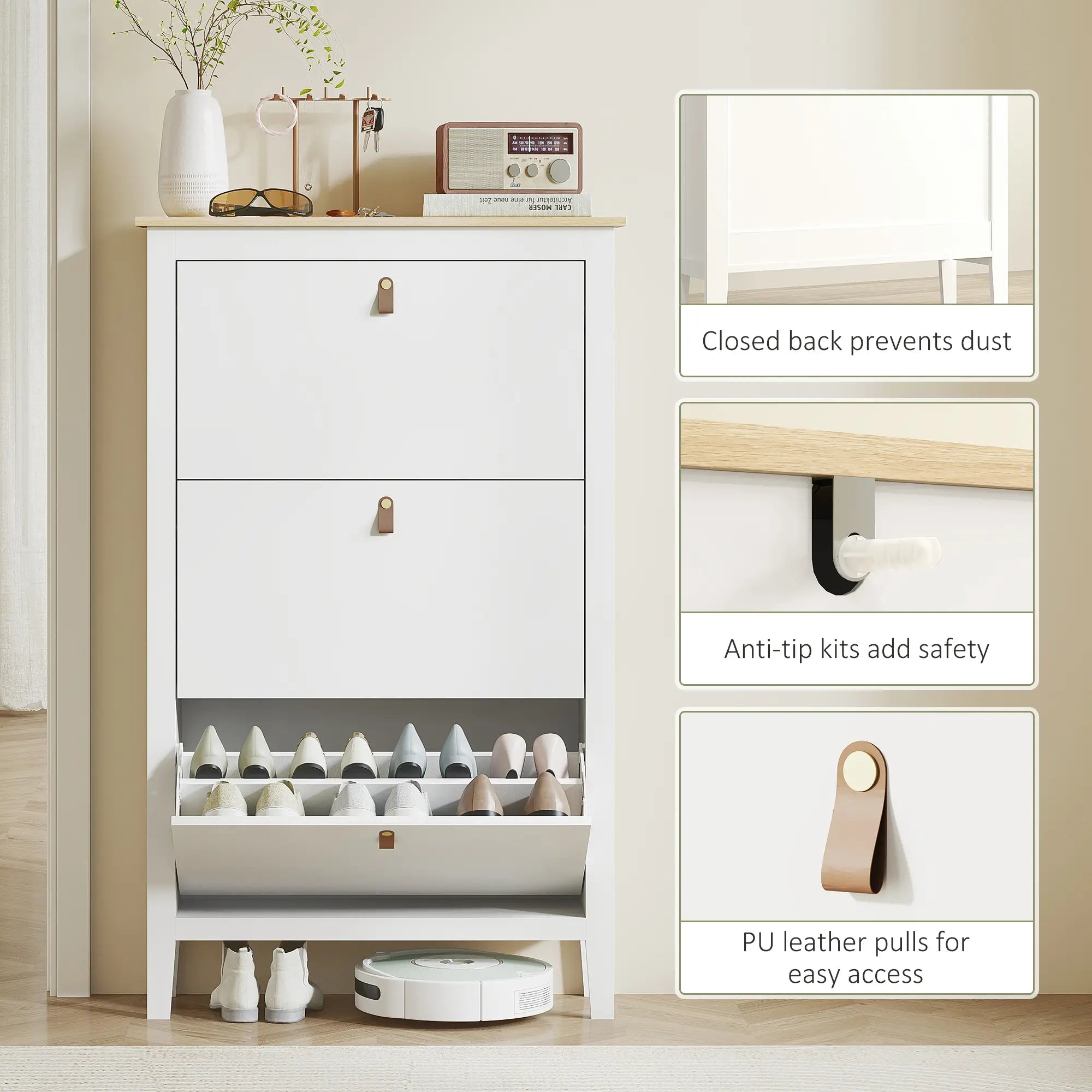 Narrow 3-Flip Drawer Shoe Cabinet, Adjustable Shelves, White Shoe Storage Cabinets & Racks at Gallery Canada