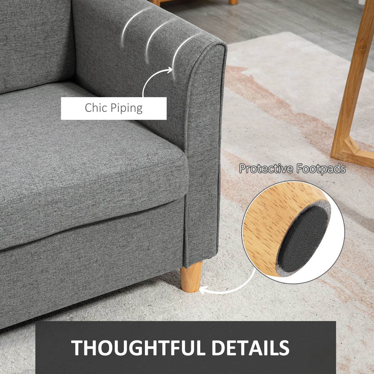 2-Seat Sofa with Armrests, Wood Legs, for Living Room, Grey 2-Seater Sofas at Gallery Canada