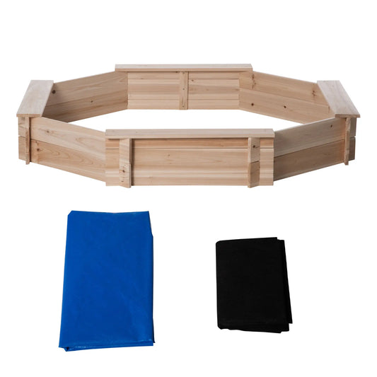 Kids Sandbox With Cover, Wooden Sand Box, Outdoor Sand Pit for Ages 3-8, Natural Sandboxes & Accessories Natural Wood, Blue at Gallery Canada