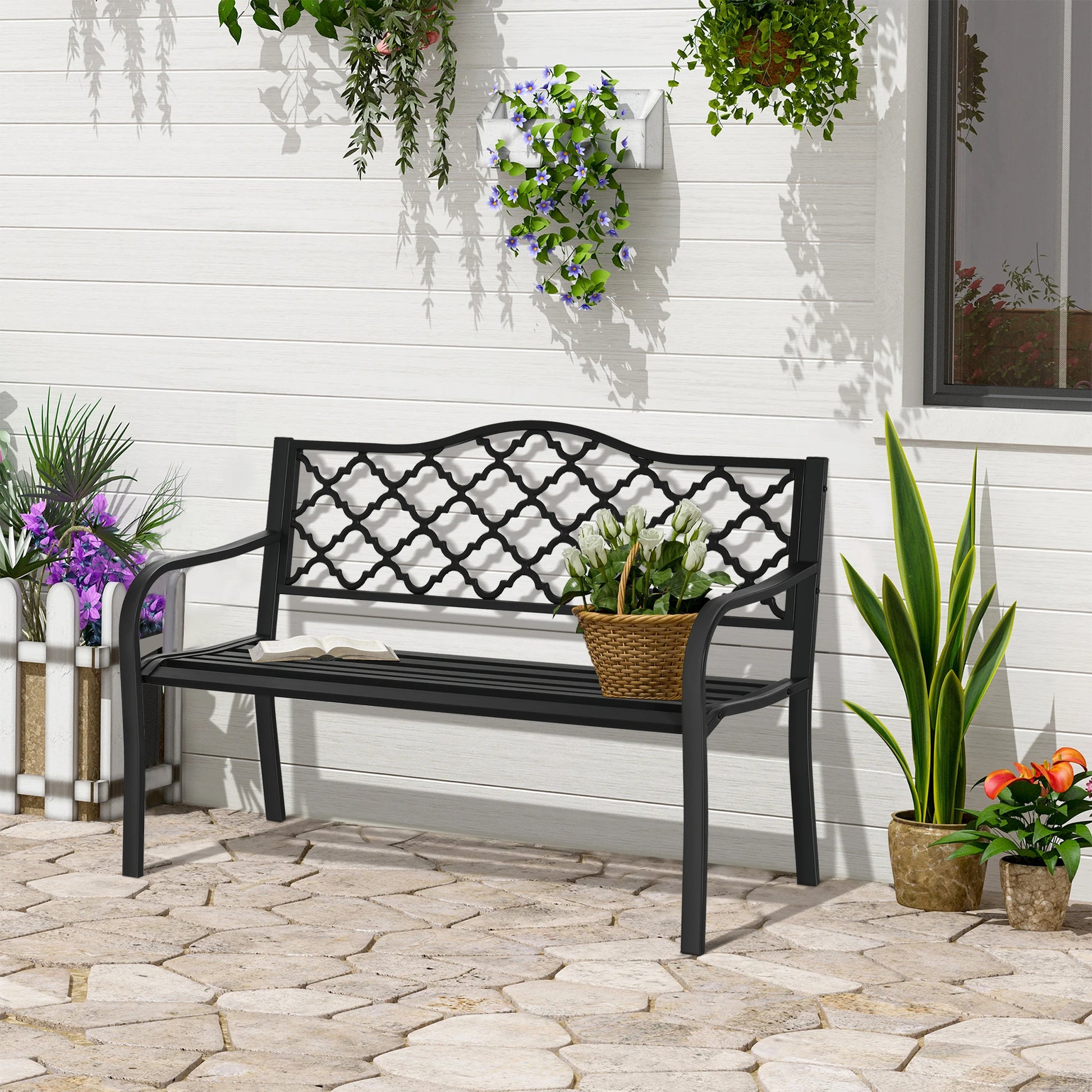 2-Seater Steel Garden Bench, Antique Outdoor Loveseat, Black Outdoor Benches at Gallery Canada