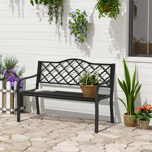 2-Seater Steel Garden Bench, Antique Outdoor Loveseat, Black