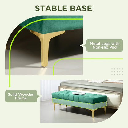 Upholstered End of Bed Bench, Button Tufted, Dark Green Storage Ottomans & Benches at Gallery Canada