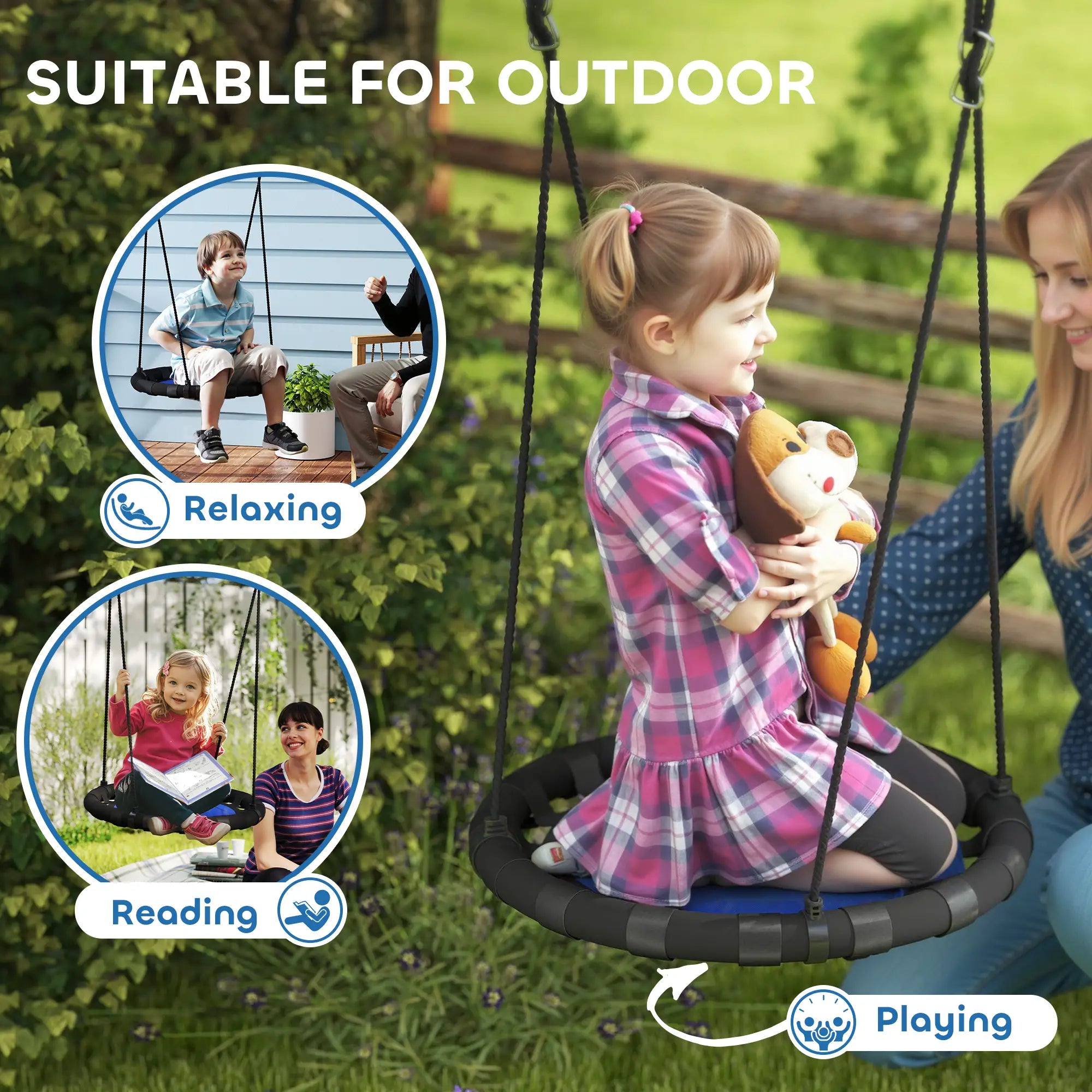 24 Inch Kids Saucer Tree Swing, Adjustable Ropes, Outdoor, Backyard, Blue Gym Sets & Swings at Gallery Canada