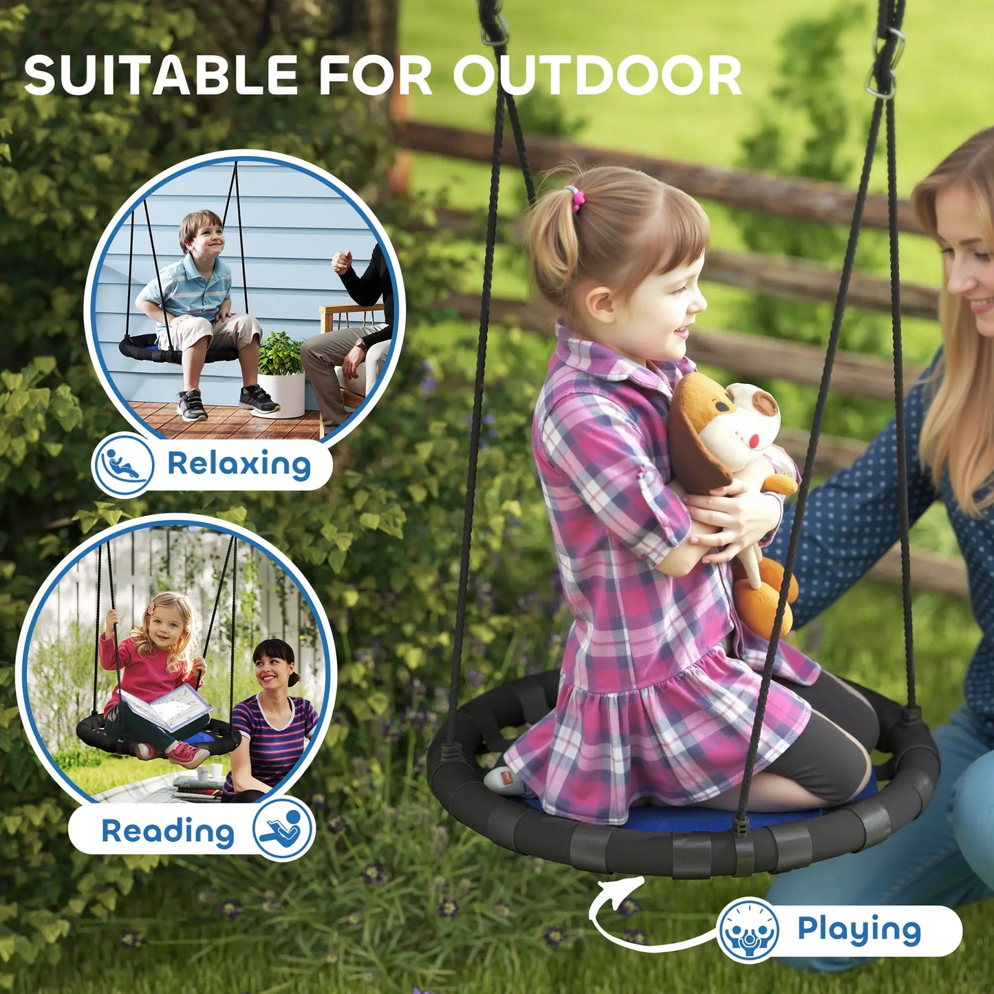 24 Inch Kids Saucer Tree Swing, Adjustable Ropes, Outdoor, Backyard, Blue Gym Sets & Swings at Gallery Canada