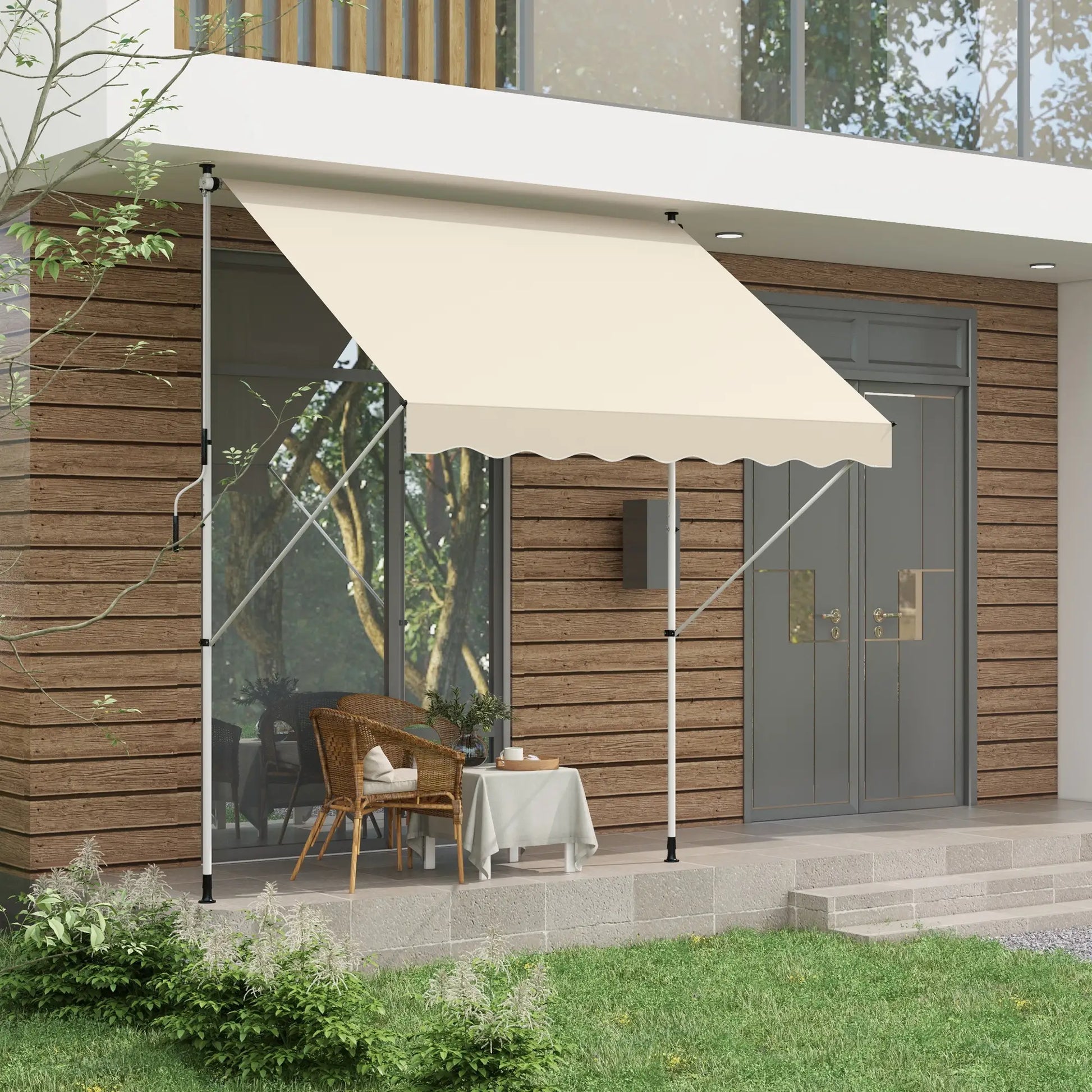 10x5ft Manual Retractable Awning, Water Resistant UV Protector, Beige Door Awnings at Gallery Canada