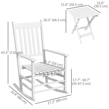 3 Pc Outdoor Rocking Chair Set, Wooden Patio Chairs with Table, White Outdoor Rocking Chairs at Gallery Canada