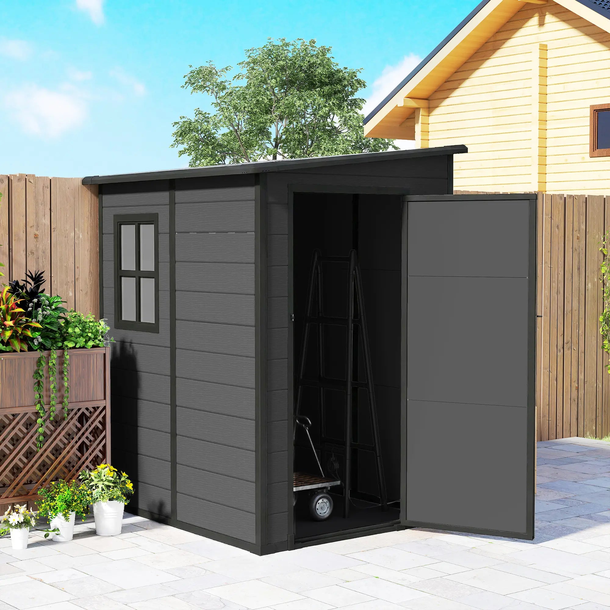 4'x5' Dark Grey Garden Storage Shed, Lockable Tool House, Dark Grey Sheds at Gallery Canada