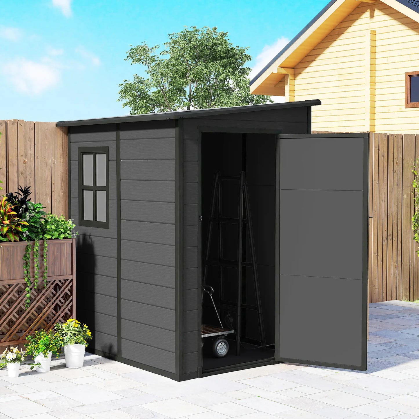 4'x5' Dark Grey Garden Storage Shed, Lockable Tool House, Dark Grey Sheds at Gallery Canada