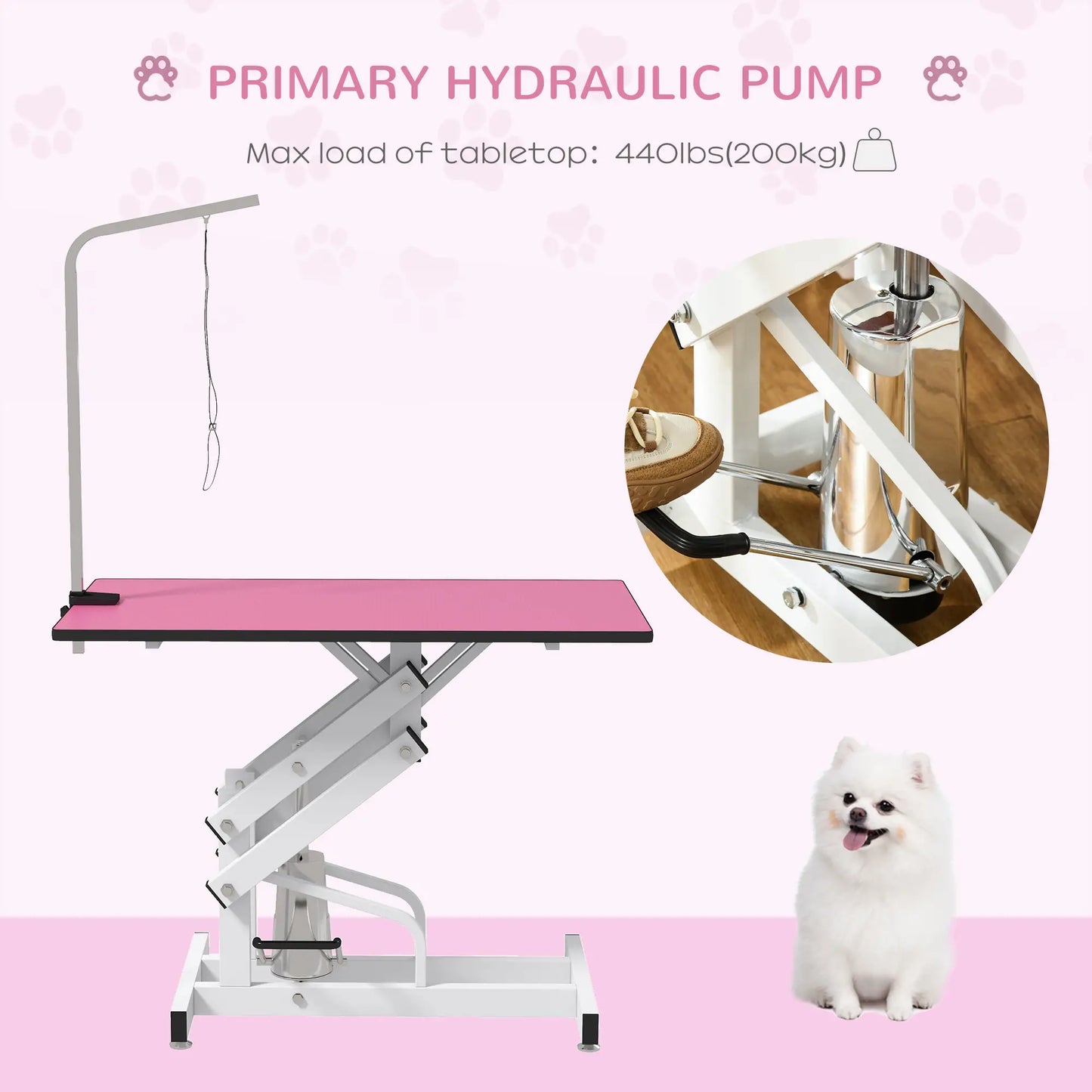 Adjustable Dog Grooming Table with Arm, Noose, Non-Slip, Pink Dog Grooming Tables at Gallery Canada