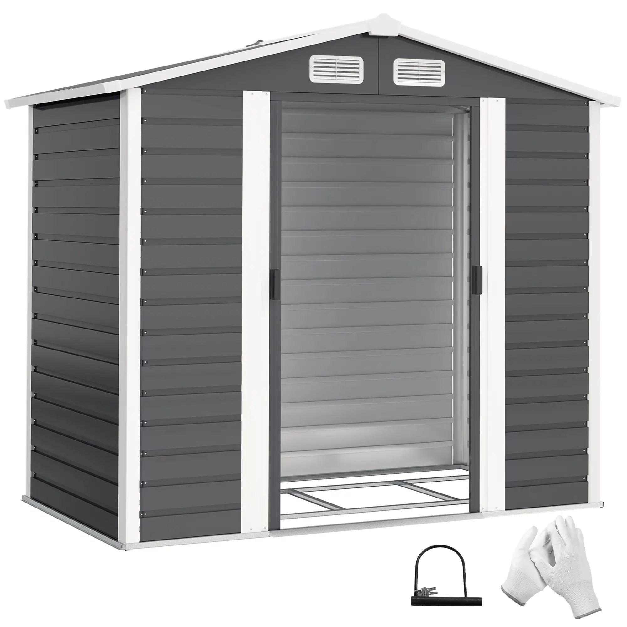 7' x 4' Metal Garden Shed, Lockable Doors, Dark Grey Sheds at Gallery Canada