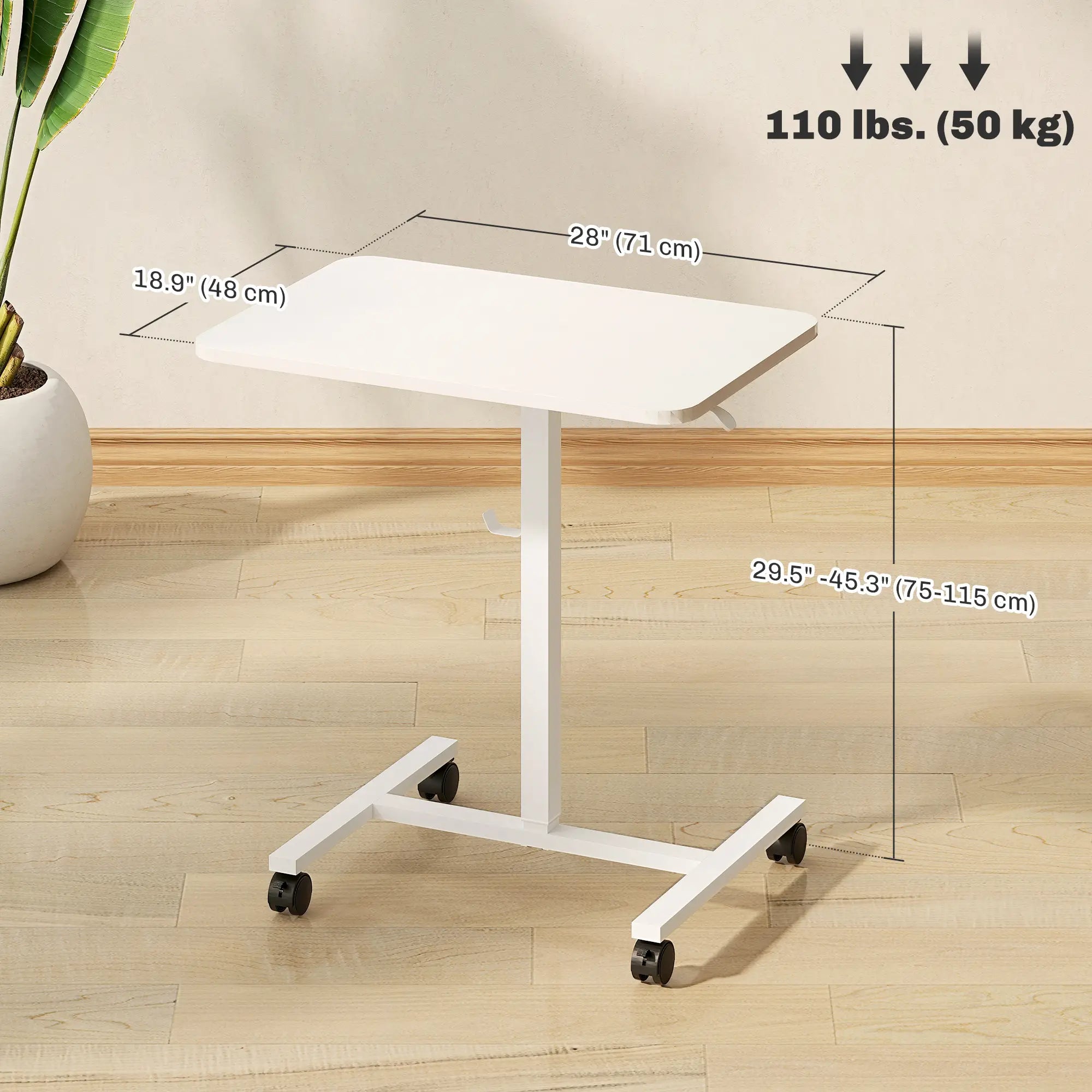 Height Adjustable Standing Desk, Pneumatic Sit Stand Desk, White Wood Grain, White Office Desks & Work Stations at Gallery Canada
