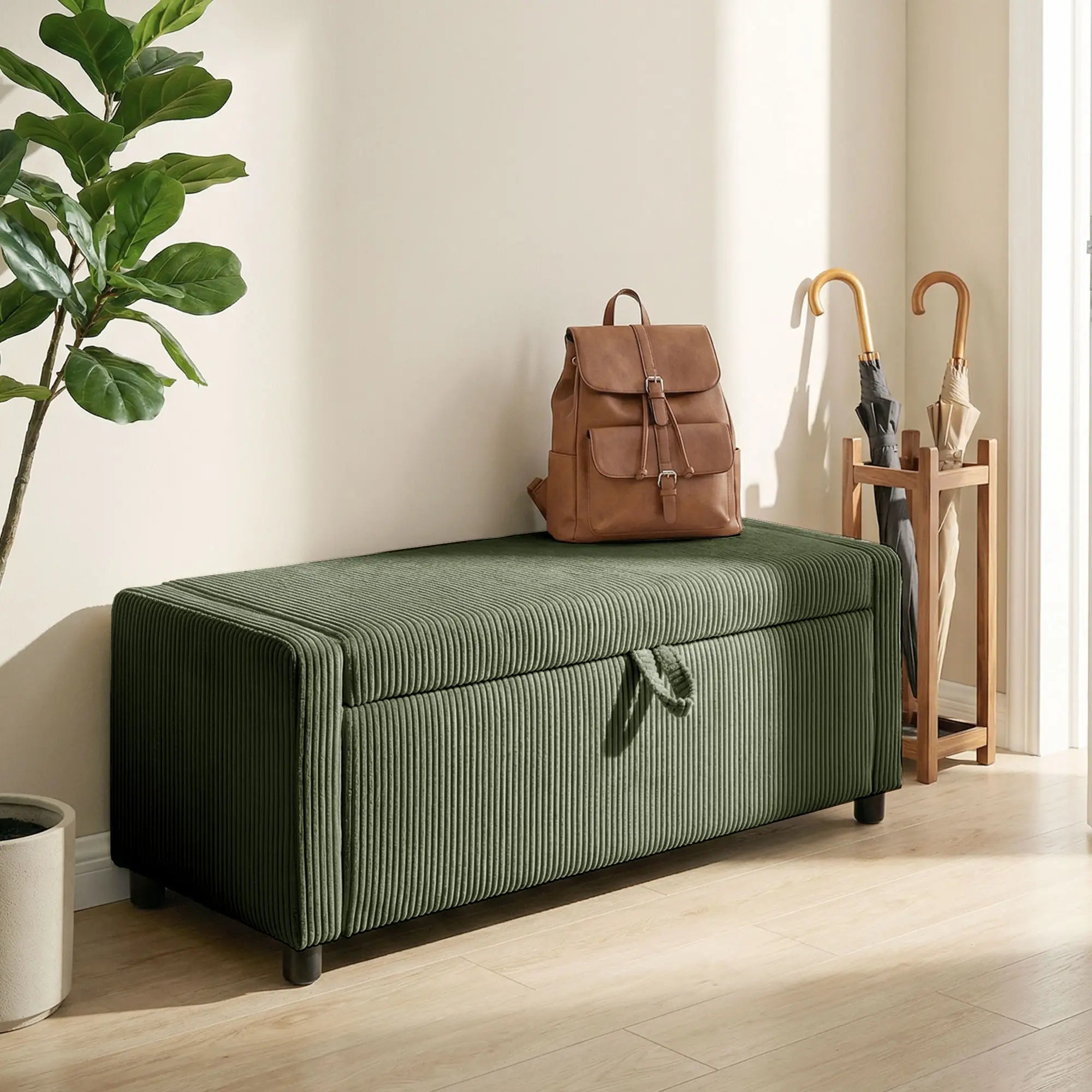 Storage Ottoman, Upholstered Corduroy Bench, Dark Green Storage Ottomans & Benches at Gallery Canada