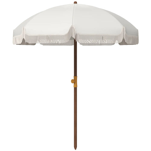 6.2' Travel Beach Umbrella, Vent, Ruffles, Carry Bag, Cream White