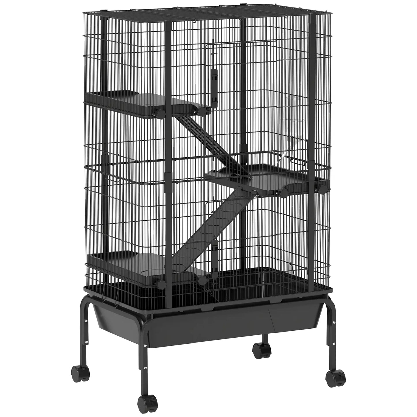 47"H Ferret Cage, Large 4-Tier Guinea Pig Cage, Black