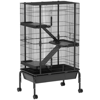 47"H Ferret Cage, Large 4-Tier Guinea Pig Cage, Black