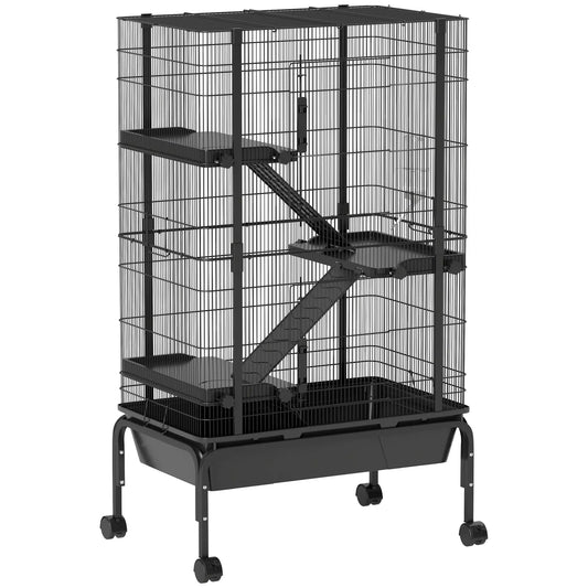 47"H Ferret Cage, Large 4-Tier Guinea Pig Cage, Black