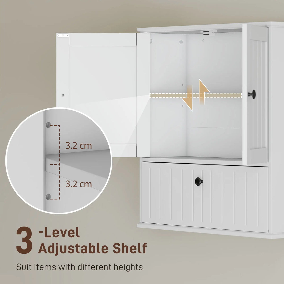 Farmhouse Medicine Cabinet, Adjustable Shelves, Flip-Down Door, White Wall Mounted Cabinets at Gallery Canada