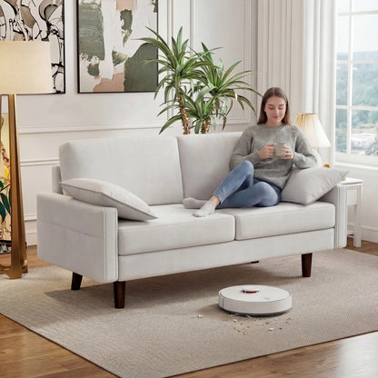 3 Seater Sofa, Velvet Upholstered Couch, Cream White 3-Seater Sofas at Gallery Canada