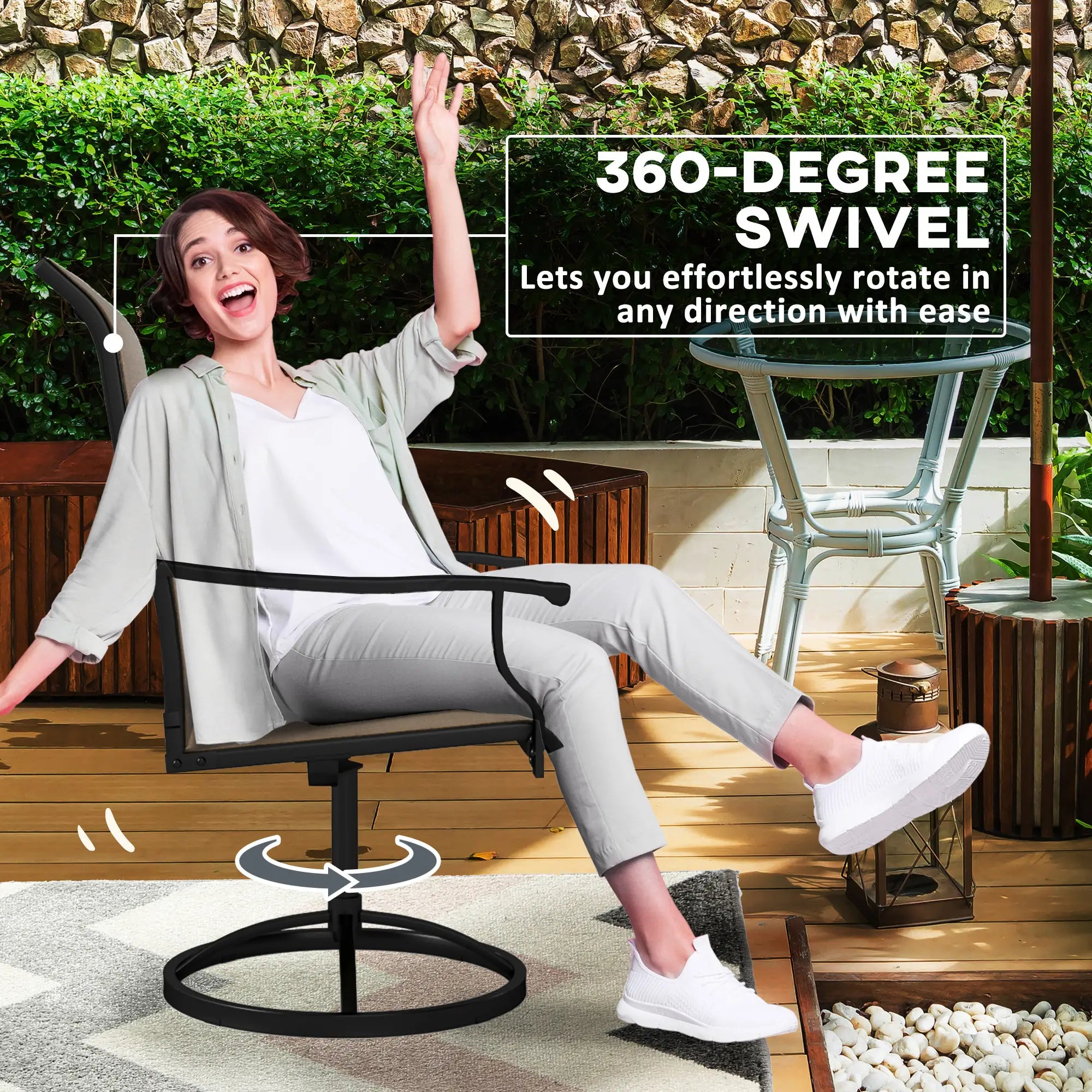 Outdoor Swivel Dining Chairs, Set of 2, High Back, All Weather Mesh, Brown Bistro Sets at Gallery Canada
