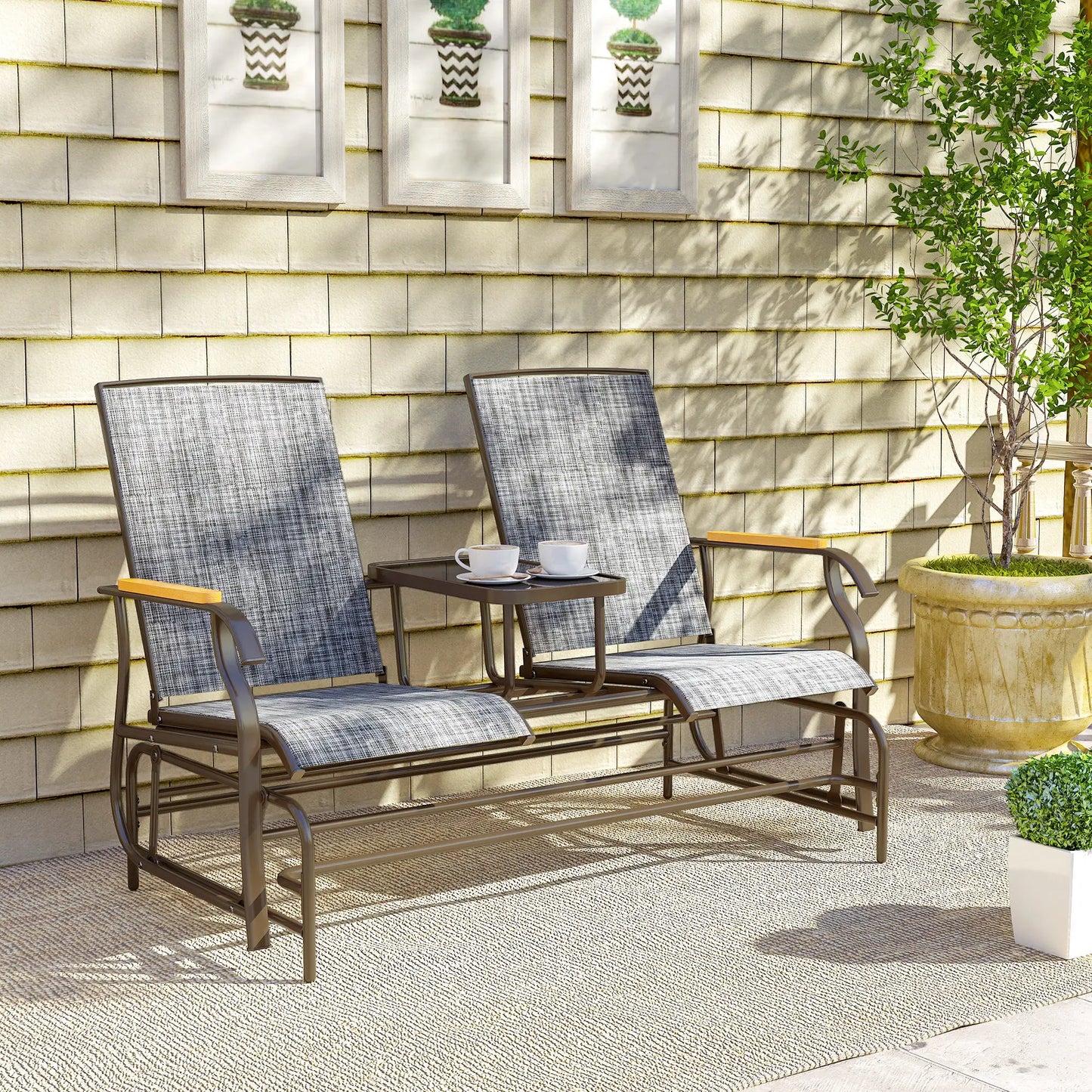 2-Person Outdoor Glider Bench, Swing Chair with Mesh, Table, Steel Frame Outdoor Gliders at Gallery Canada