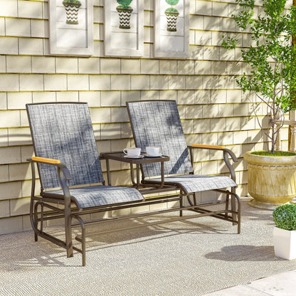 2-Person Outdoor Glider Bench, Swing Chair with Mesh, Table, Steel Frame Outdoor Gliders at Gallery Canada