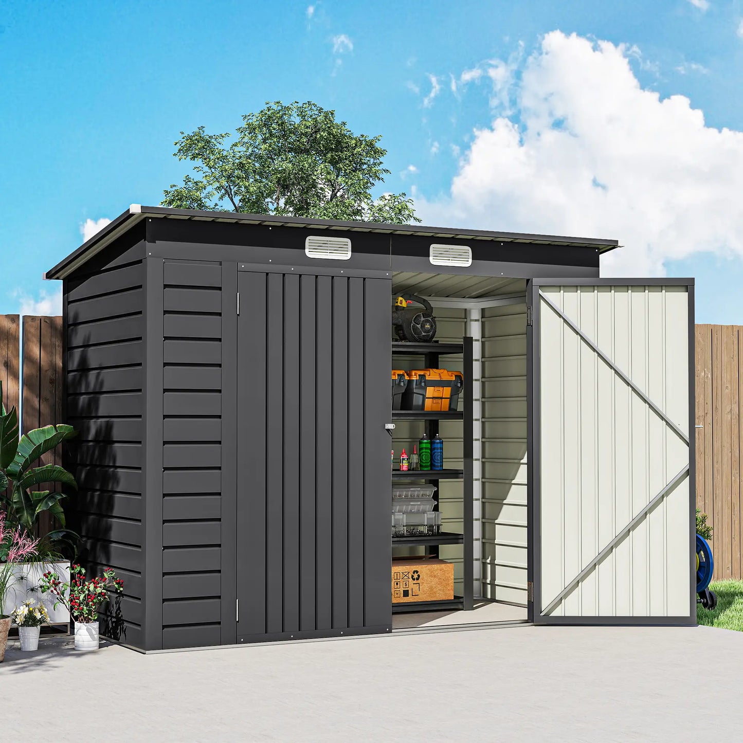 8 x 4FT Galvanized Metal Garden Shed, Double Doors, 2 Vents, Grey Sheds at Gallery Canada