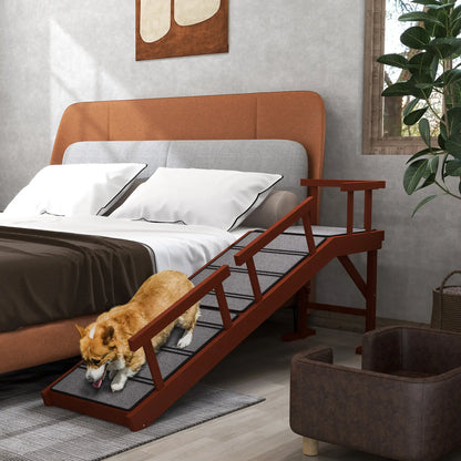 Wooden Dog Ramp, 60" Long, Non-Slip Rug, Removable Guardrails, Brown Dog Stairs at Gallery Canada