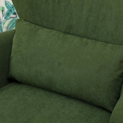 Modern Accent Chair, Upholstered Armchair, Solid Wood Legs, Lumbar Pillow, Green Accent Chairs at Gallery Canada