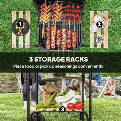 Charcoal BBQ Grill, 1840 cm² Cooking Area, 3 Shelves, Adjustable Vent, Black Charcoal BBQ Grils at Gallery Canada