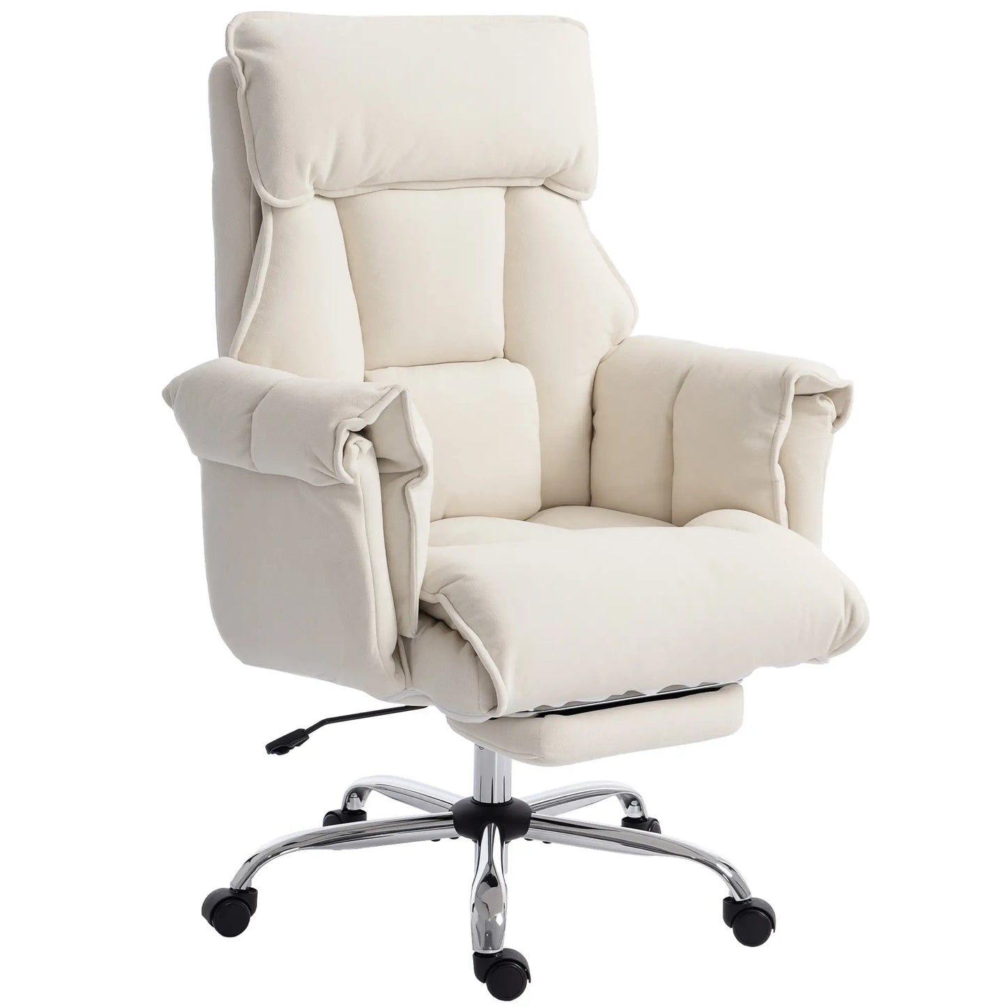 Desk Chair With Footrest, Adjustable Backrest, Cream White, Cream White