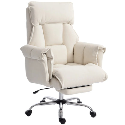 Desk Chair With Footrest, Adjustable Backrest, Cream White, Cream White