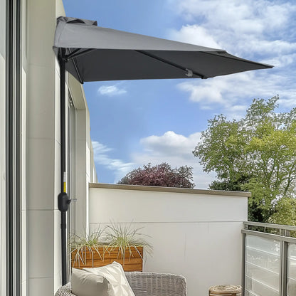 9.8ft Half Umbrella, Semi Round Patio Parasol, Crank Handle, Top Vent, Grey Sun Umbrellas at Gallery Canada