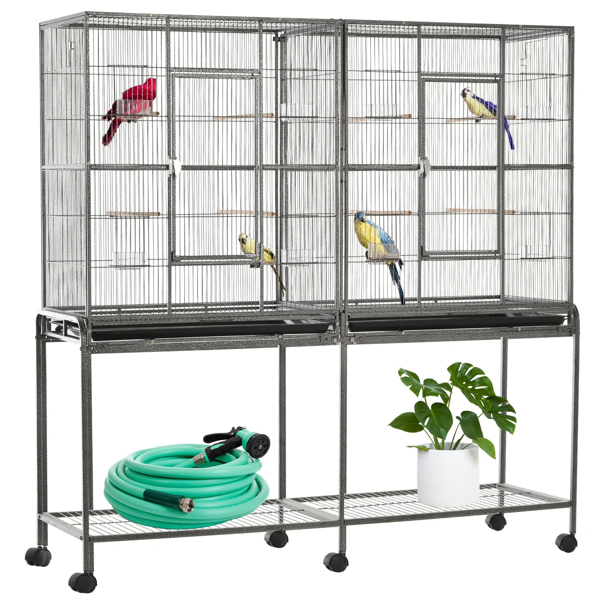 64" Extra Large Bird Cage, Rolling Metal Parrot Cage, 62.8" x 18.9" x 64.2" Bird Cages Black, Grey at Gallery Canada
