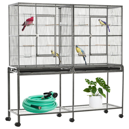 64" Extra Large Bird Cage, Rolling Metal Parrot Cage, 62.8" x 18.9" x 64.2" Bird Cages Black, Grey at Gallery Canada