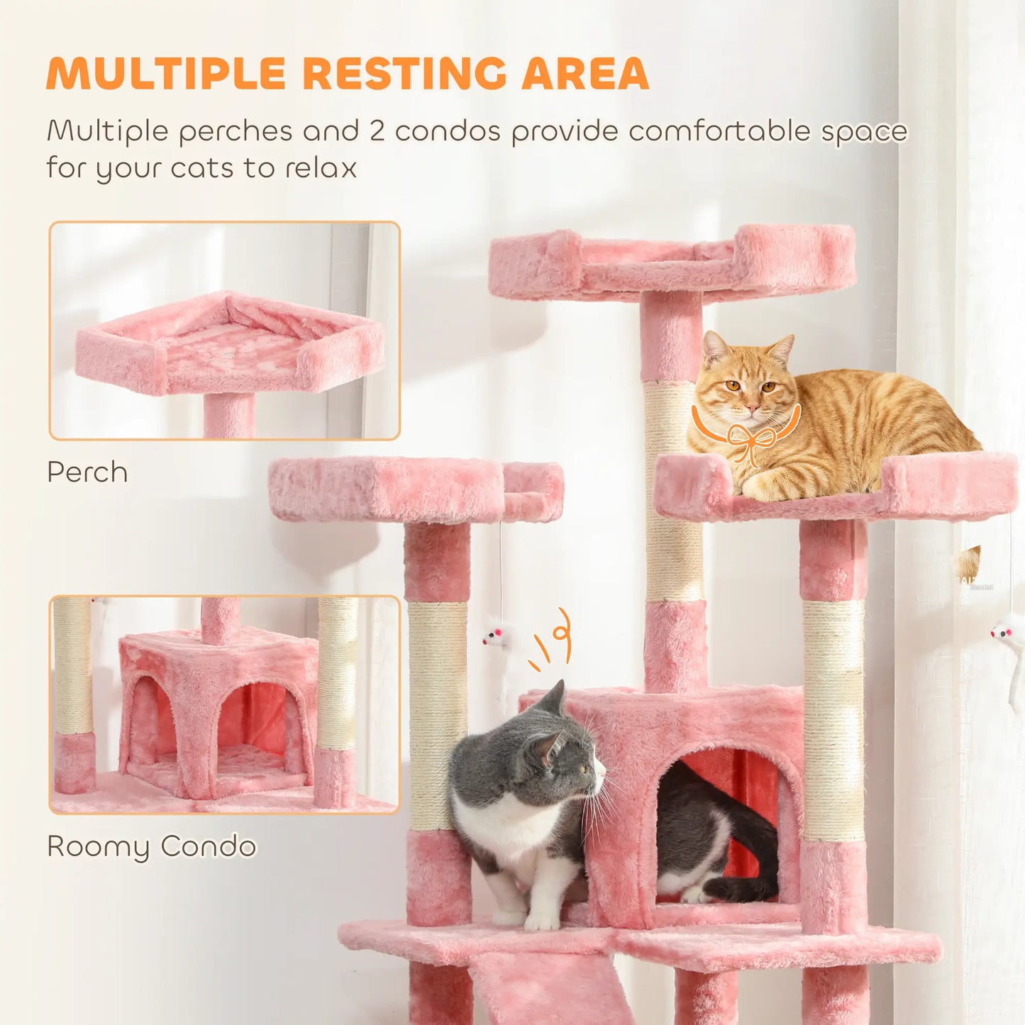 68-Inch Multi-Level Cat Scratching Tree, Kitty Activity Center, Pink Multi-Level Cat Towers at Gallery Canada